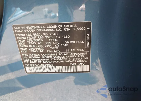 2020 Volkswagen Atlas Cross Sport 3.6L V6 Se W/Technology/3.6L V6 Se W/Technology R-Line from USA, damaged, VIN 1V26E2CA1LC229025